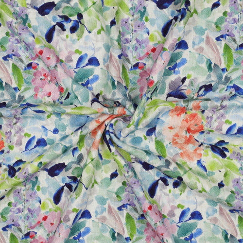 Linen Viskose crepe - Blomster blå