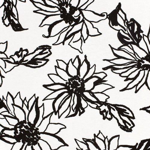 Linen viskose - Blomster hvit