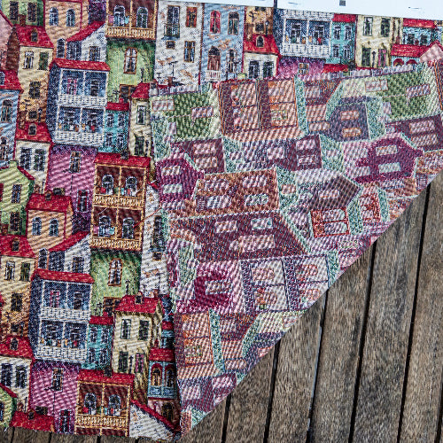 Møbelstoff Jacquard - Fargerike Hus