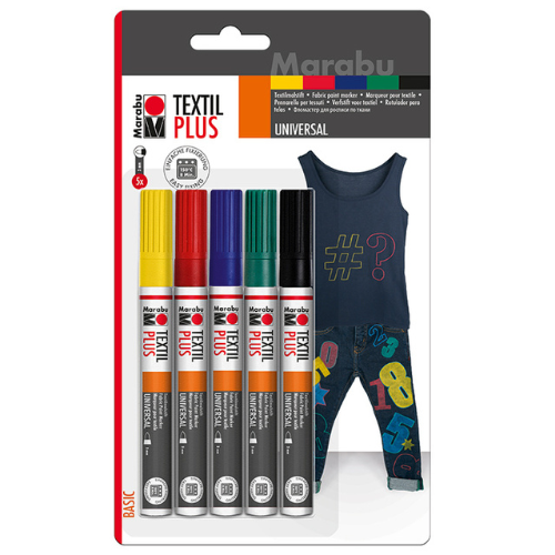 Marabu Textil Plus Tekstiltusj – Sett med 5 farger