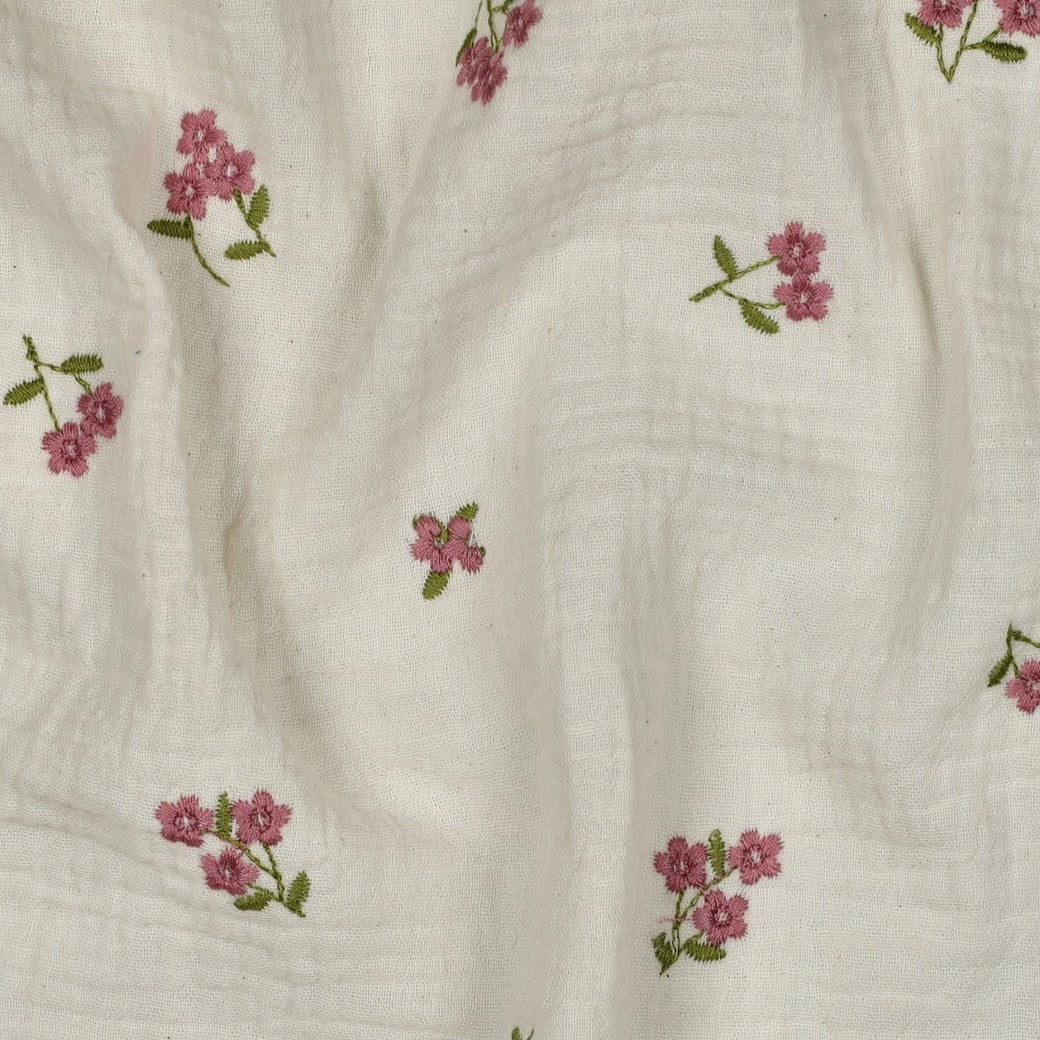 Musselin - Brodert Blomster, offwhite