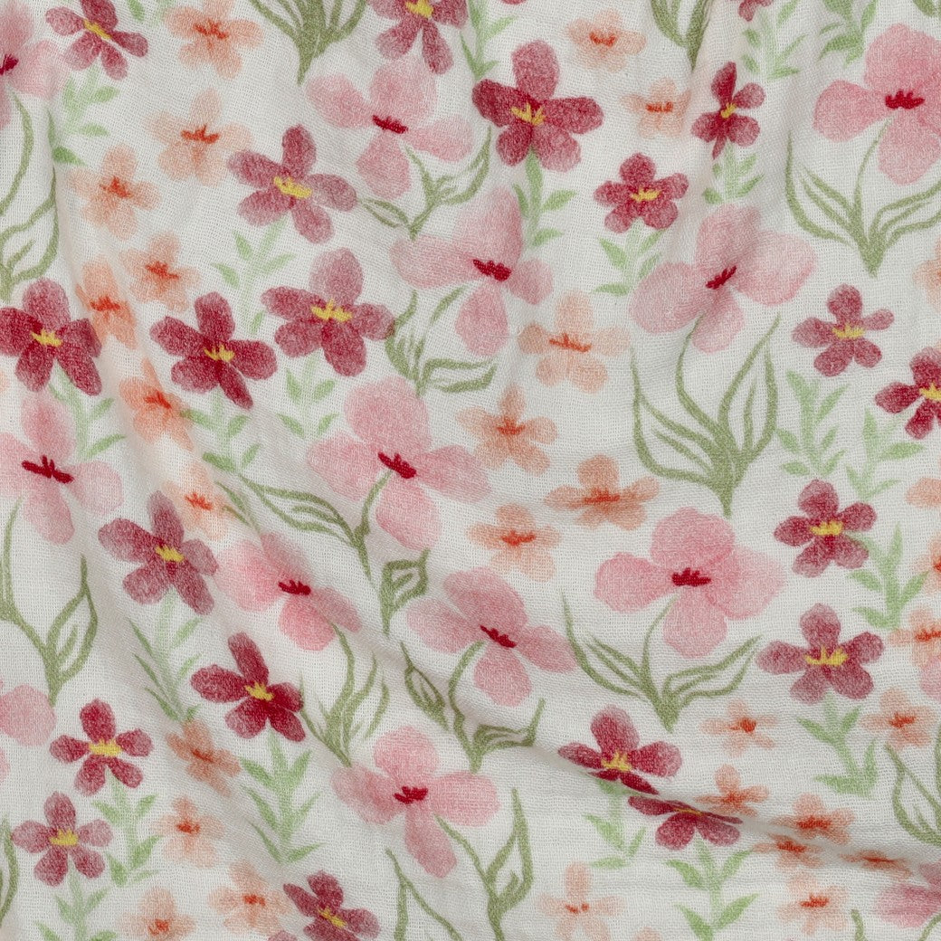 Musselin - Pastel Blomster, offwhite