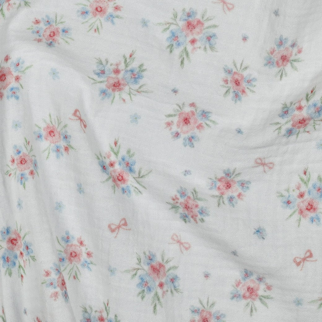 Musselin - Pastel Søt Blomster, hvit