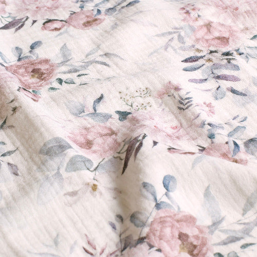 Musselin - Rose og blad offwhite-1