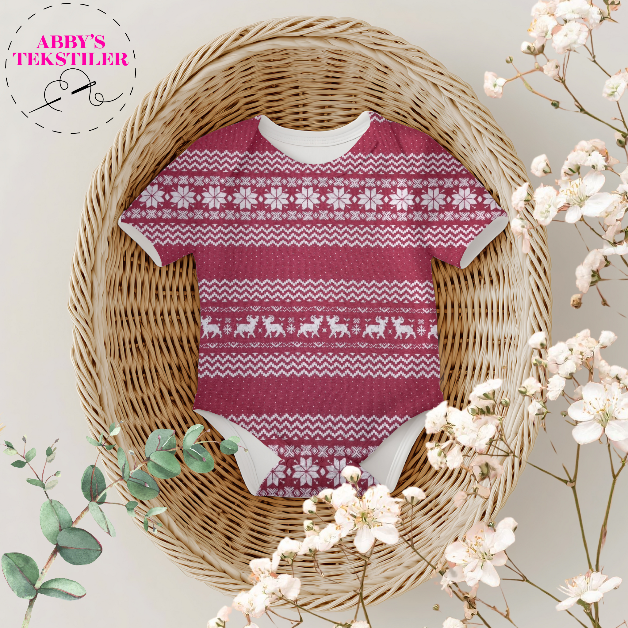 Økologisk Jacquard jersey - Norsk - Rød