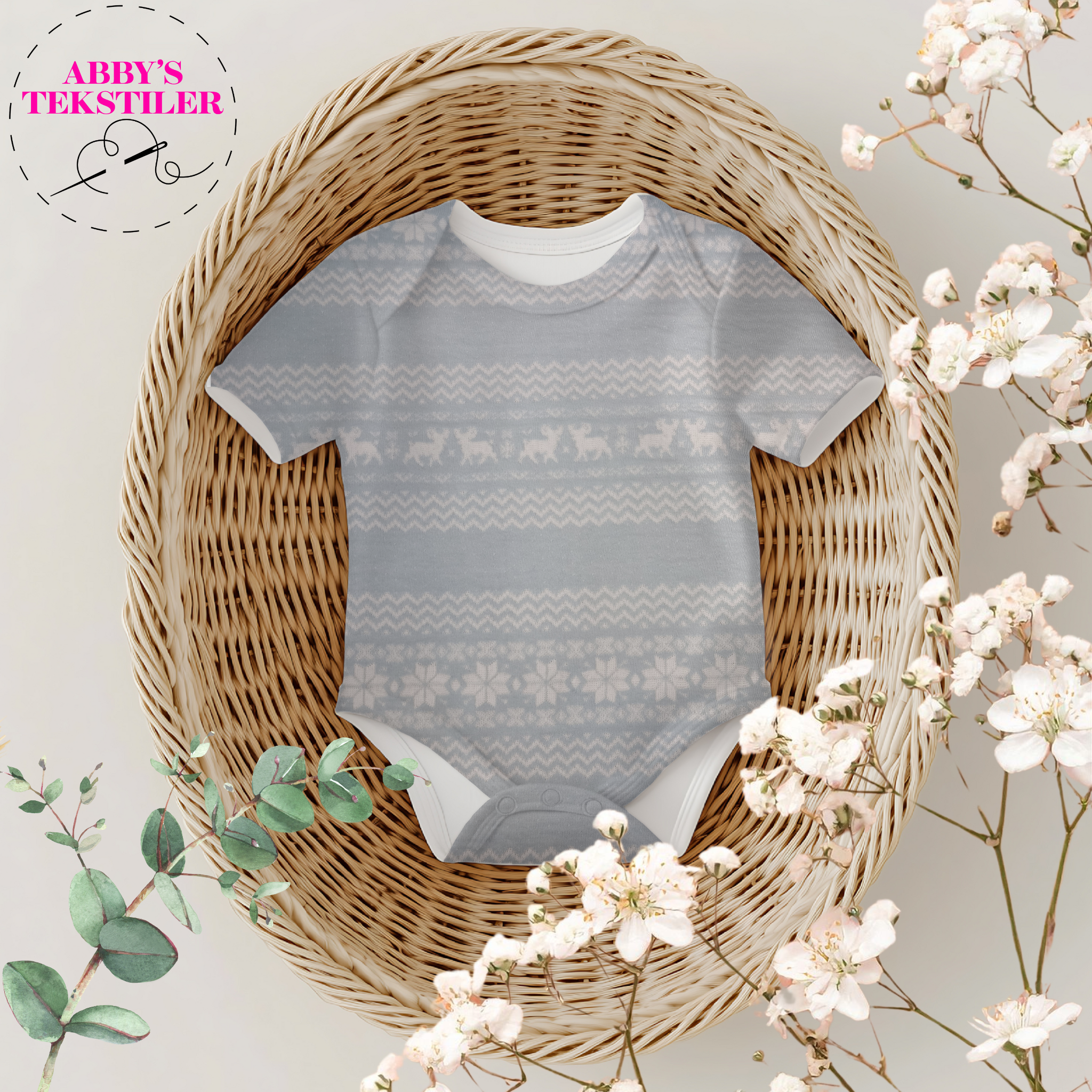 Økologisk Jacquard jersey - Norsk - Lys blå