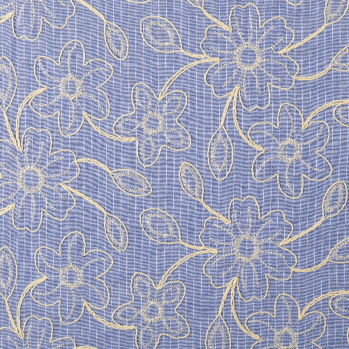 Poplin - Agnes Blomster denim blå med Broderi