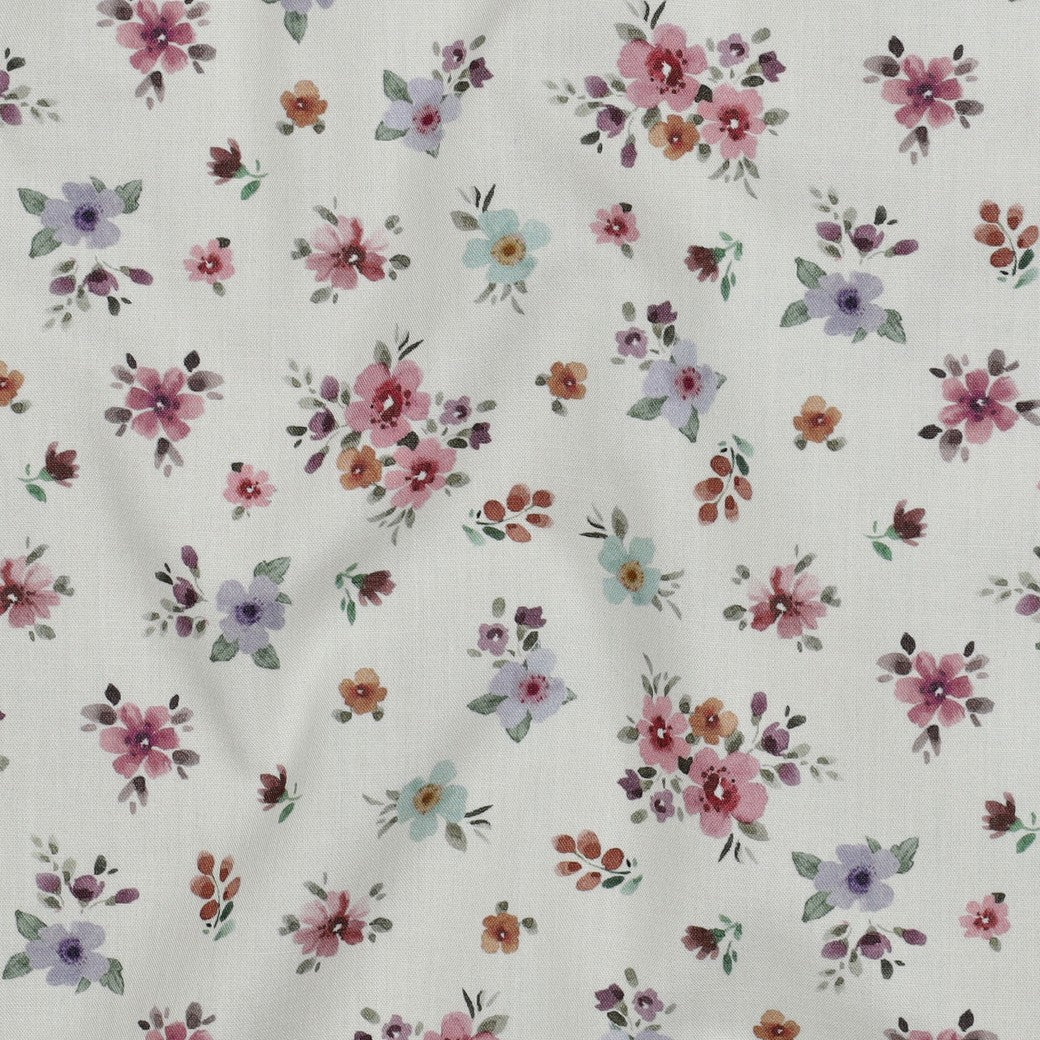Poplin Bomull - Karma Blomster, Hvit