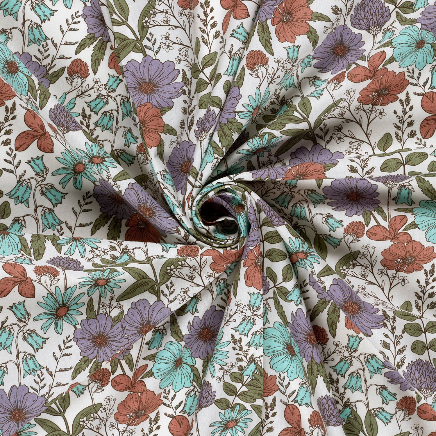 Poplin Bomull - Kathy - blomster, offwhite