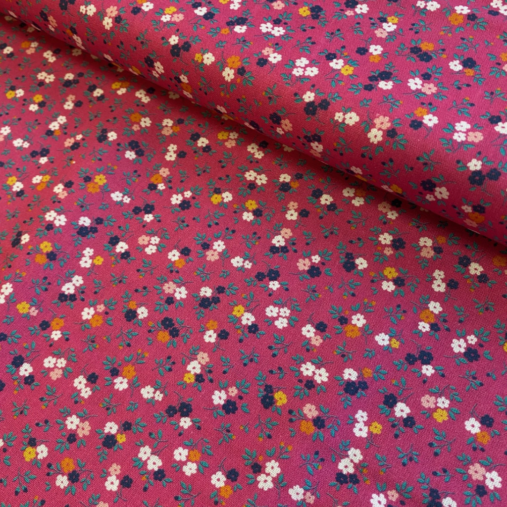 Poplin Bomull - Masse Blomster, Fuksia