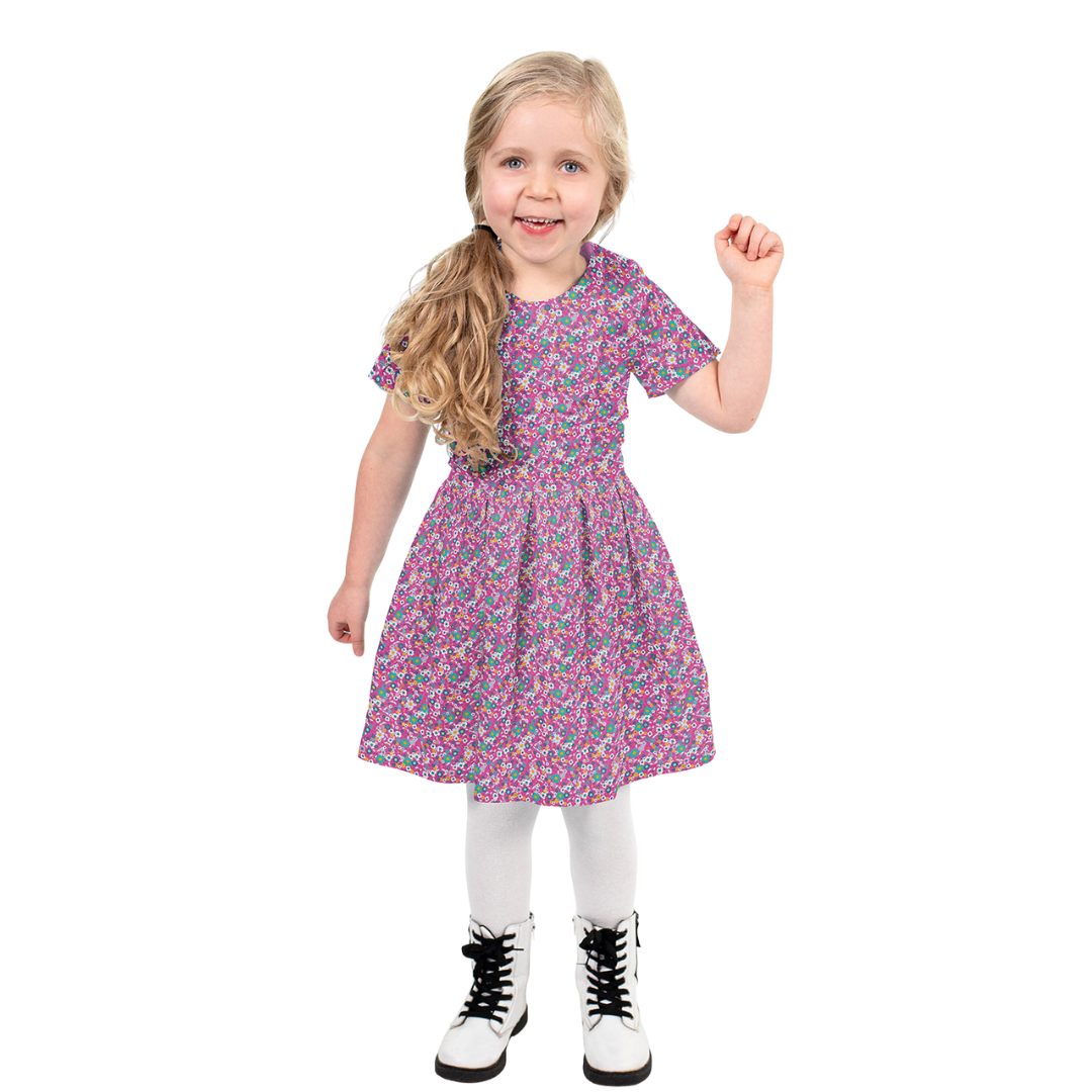 Poplin Bomull - Masse Blomster, Fuksia