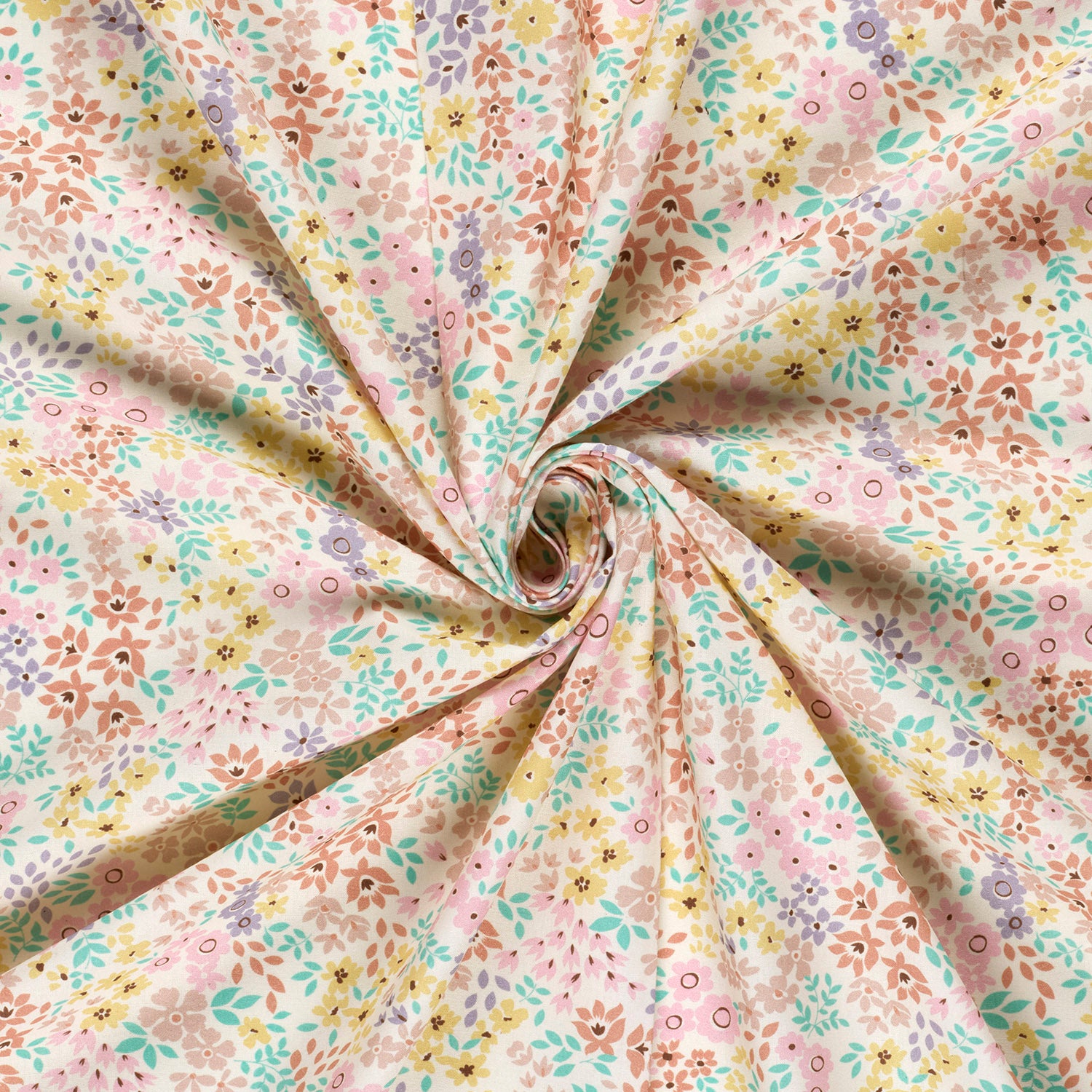 Poplin Bomull - pastel blomster, offwhite-2