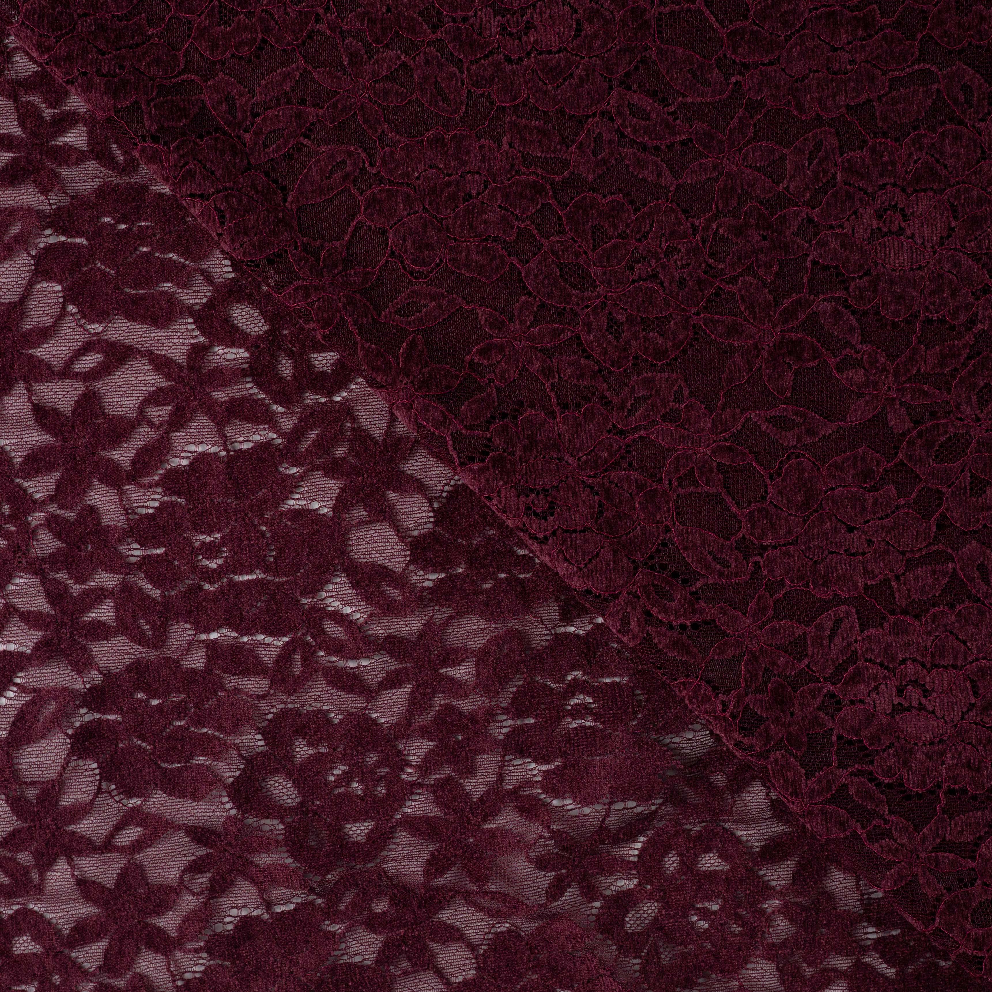 Deluxe Lace blonde med stretch - Blomster - vin rød