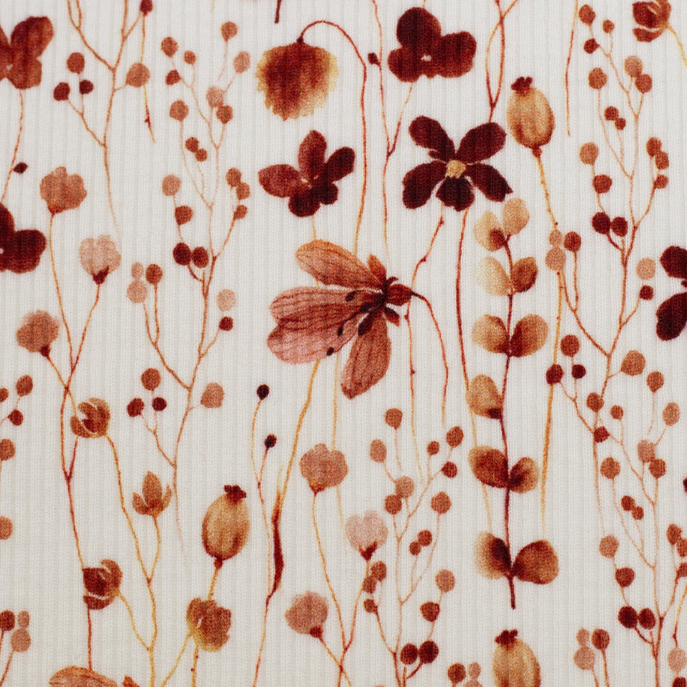 Ribbet Jersey - Søte Blomster offwhite terracota