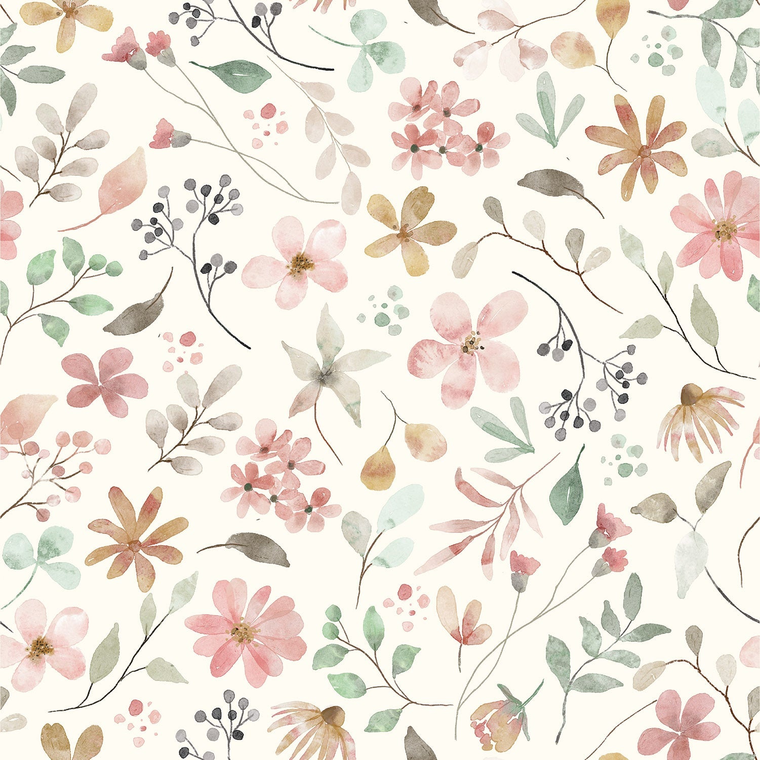 Ribbet Jersey - pastel Blomster, Offwhite