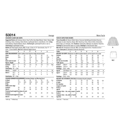 SIMPLICITY - 3014 A, Barn - Jakke og Skjørt