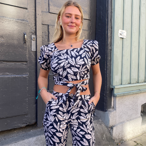 Sateng Bomull - Blad, Svart