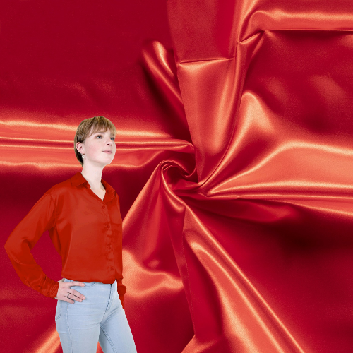 Sateng Stoff, per meter - Rød