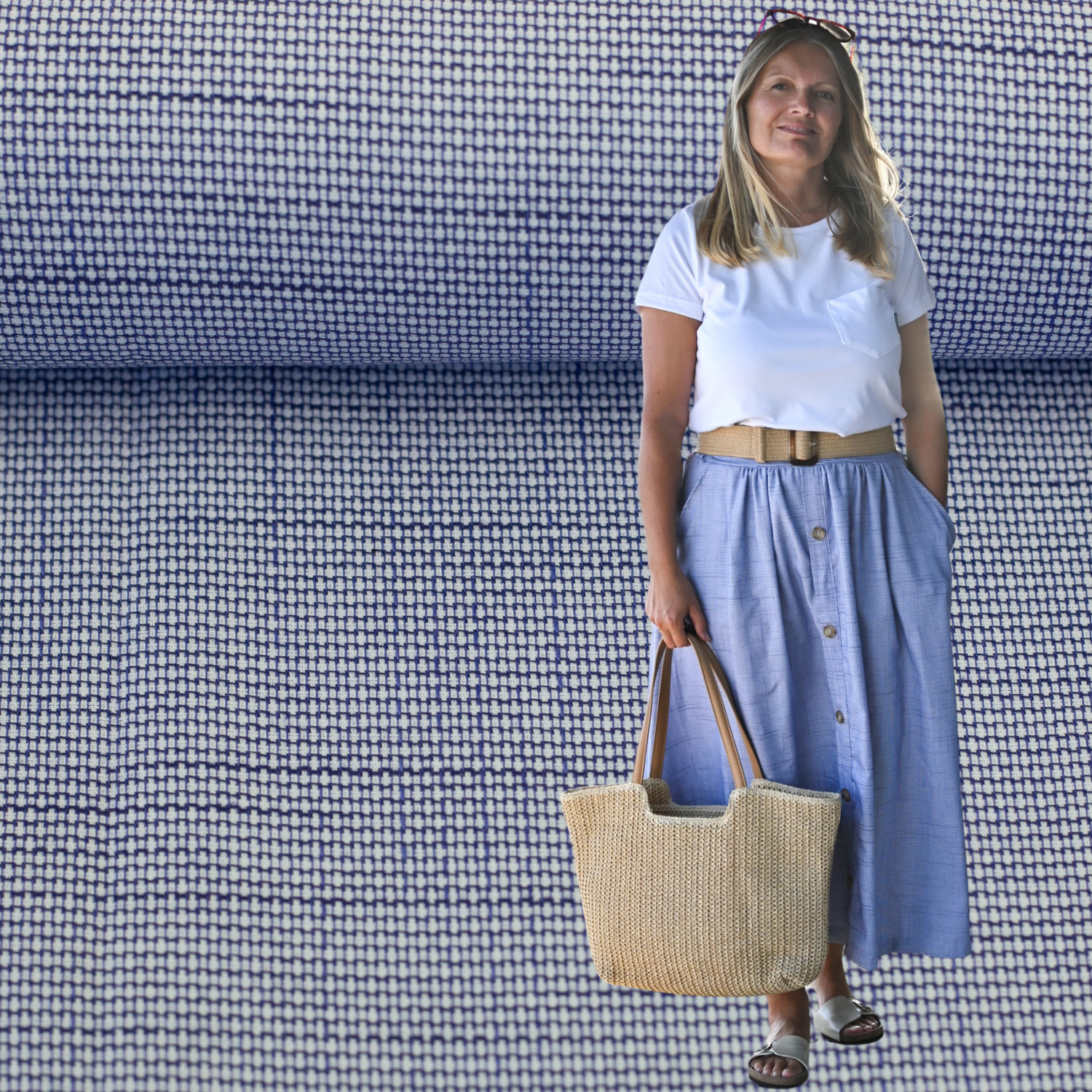 Vevd Bomullsstoff Chambray - Massimo Blå
