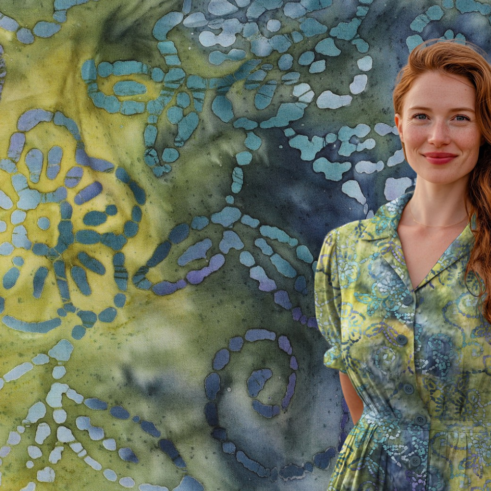 Vevd Viskose - Batikk, Lime grønn