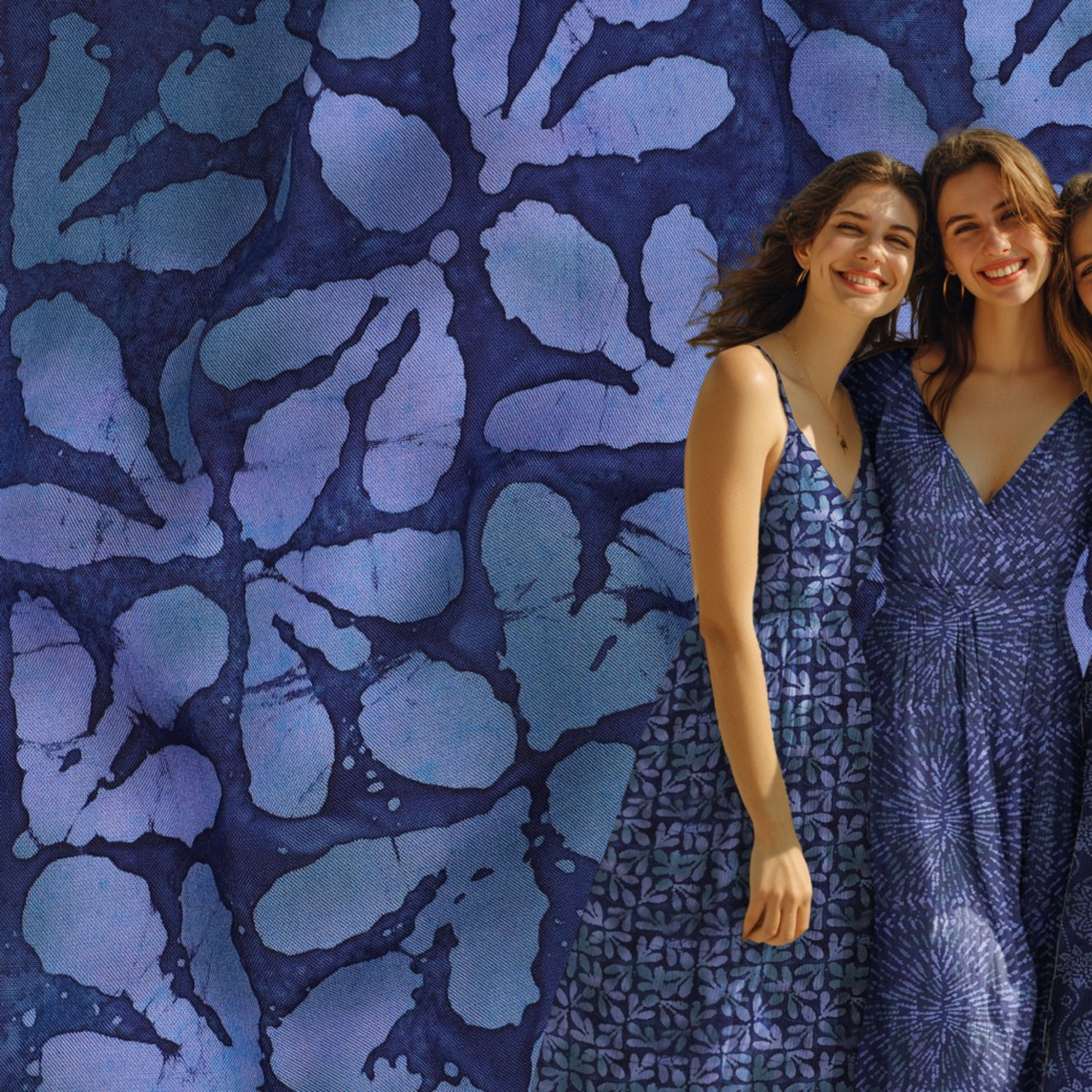 Vevd Viskose - Batikk, Mørk blå