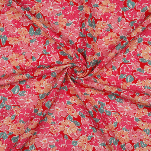 Vevd Viskose - Fuksia Blomster