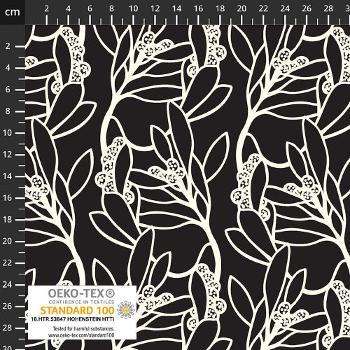 Vevd Viskose - Lush Blomster, Svart