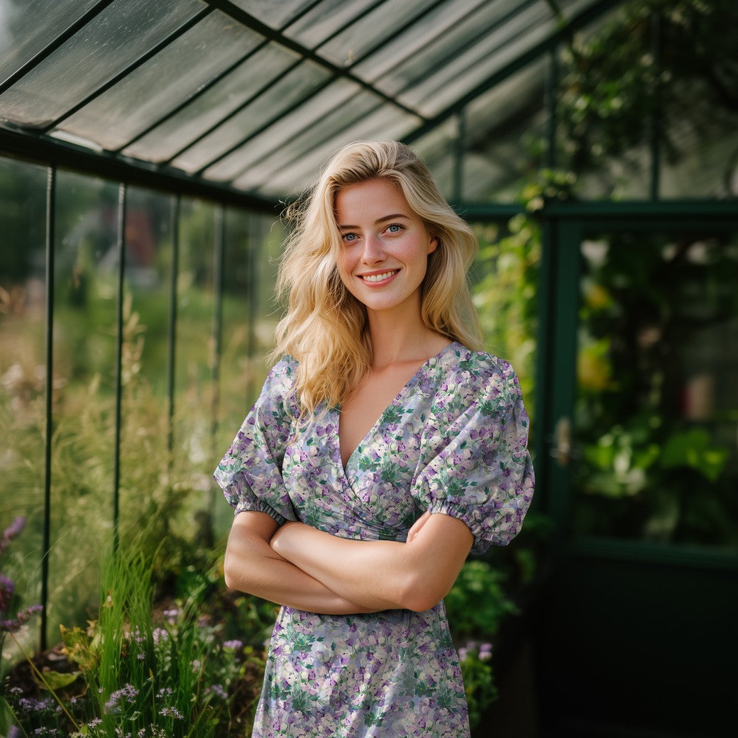 Viskose Sateng - blomster lilla blå