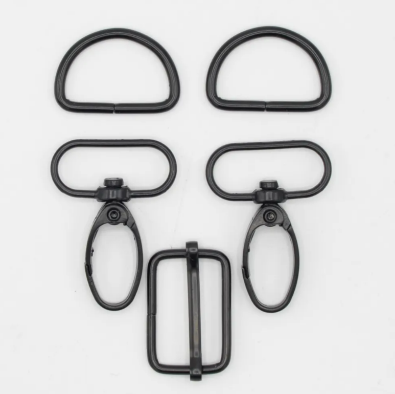 D-Ring Sett 25mm, Svart Metall