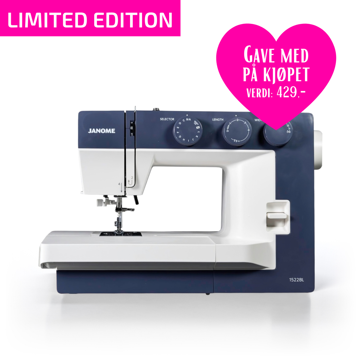 Kampanje! Janome Modell 1522 Blå (Limited Edition) + Bonuspakke