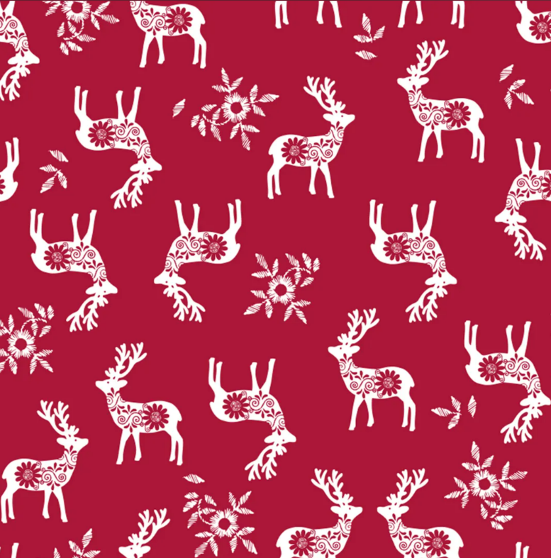 Bomull Poplin - Jul hjort, Rød