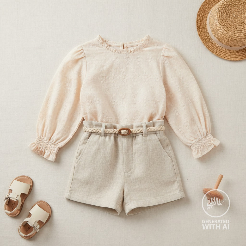 Engelsk Blonde Bomull - Blomster brodert sand