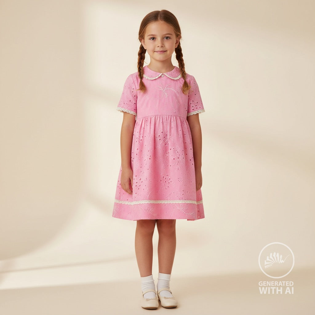 Bomull Voile - Lisa med Broderi Rosa
