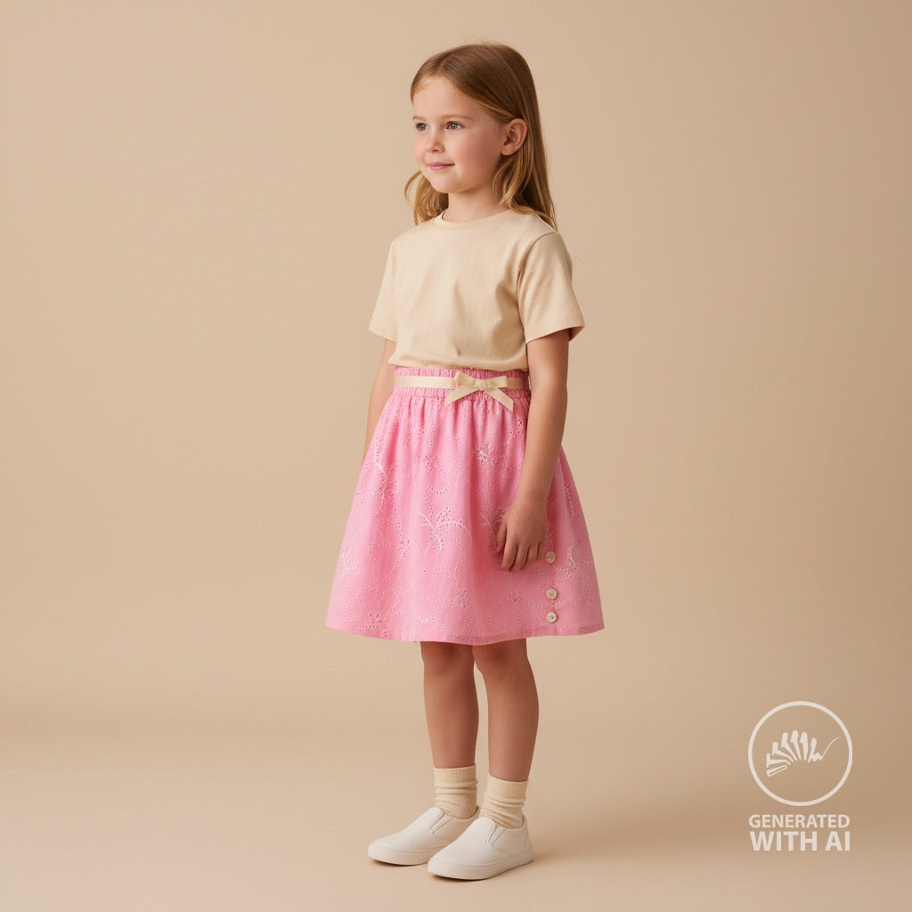Bomull Voile - Lisa med Broderi Rosa