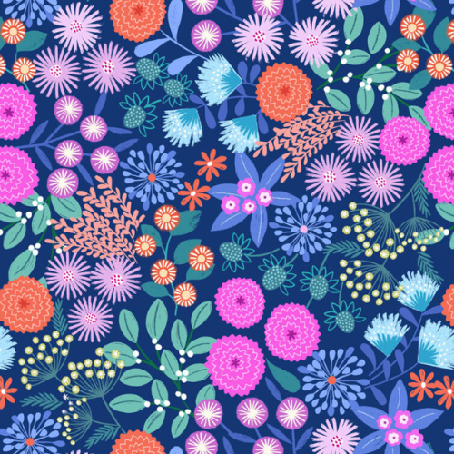 Bomull - Creative Landscapes Blomster, Blå