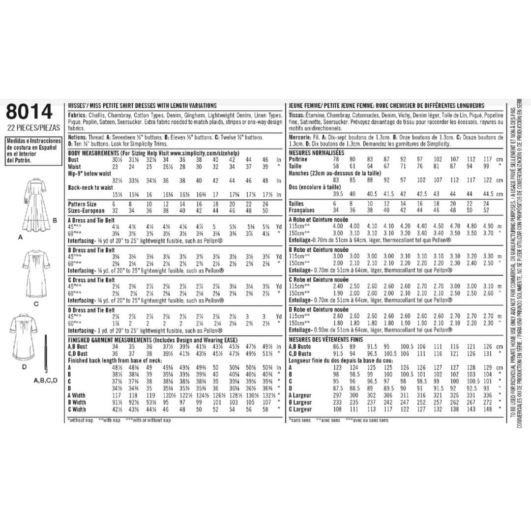 SIMPLICITY - 8014-H5, Skjortekjole, str. 32-40