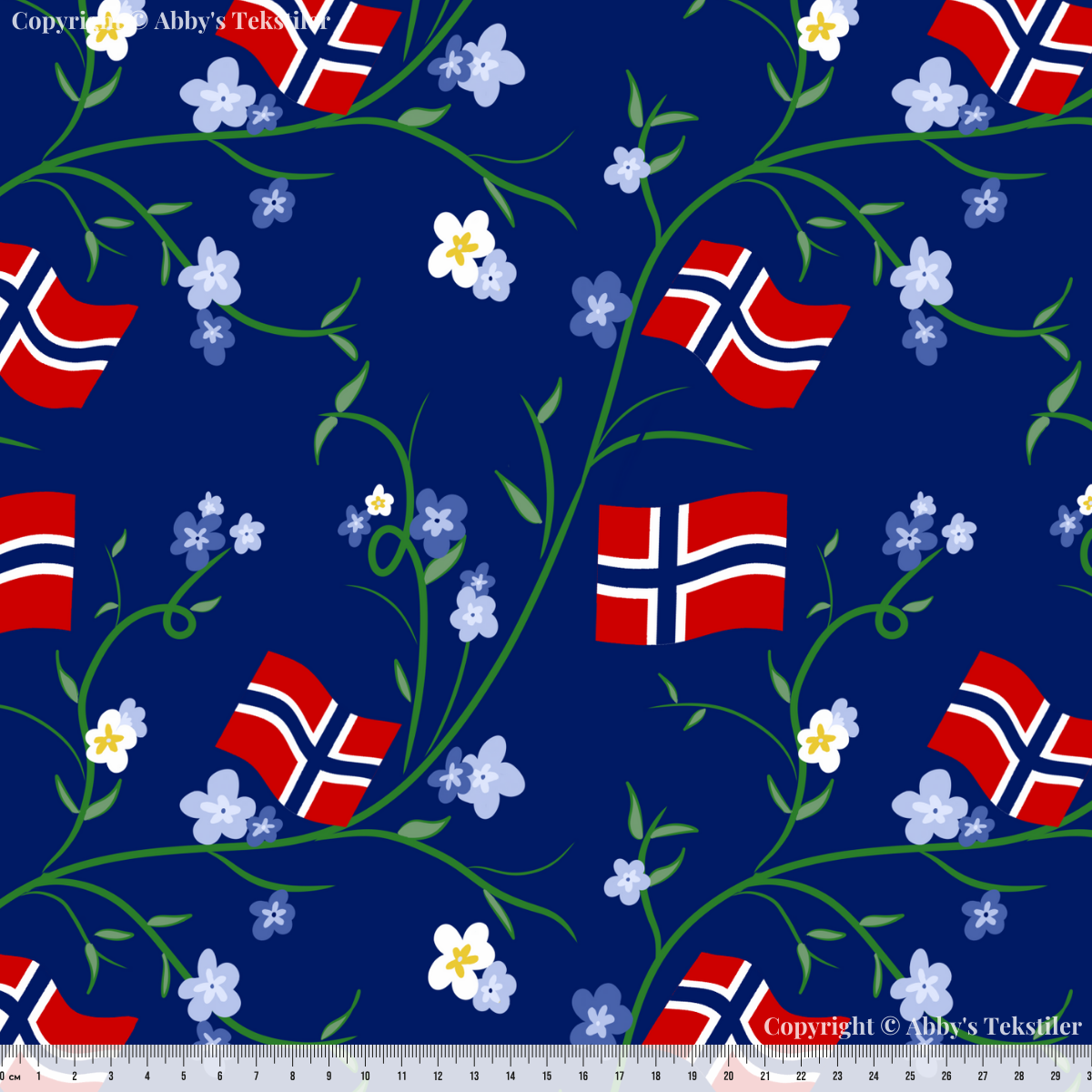 *FORHÅNDSBESTILLING* Poplin - Norske Flagg, Blå