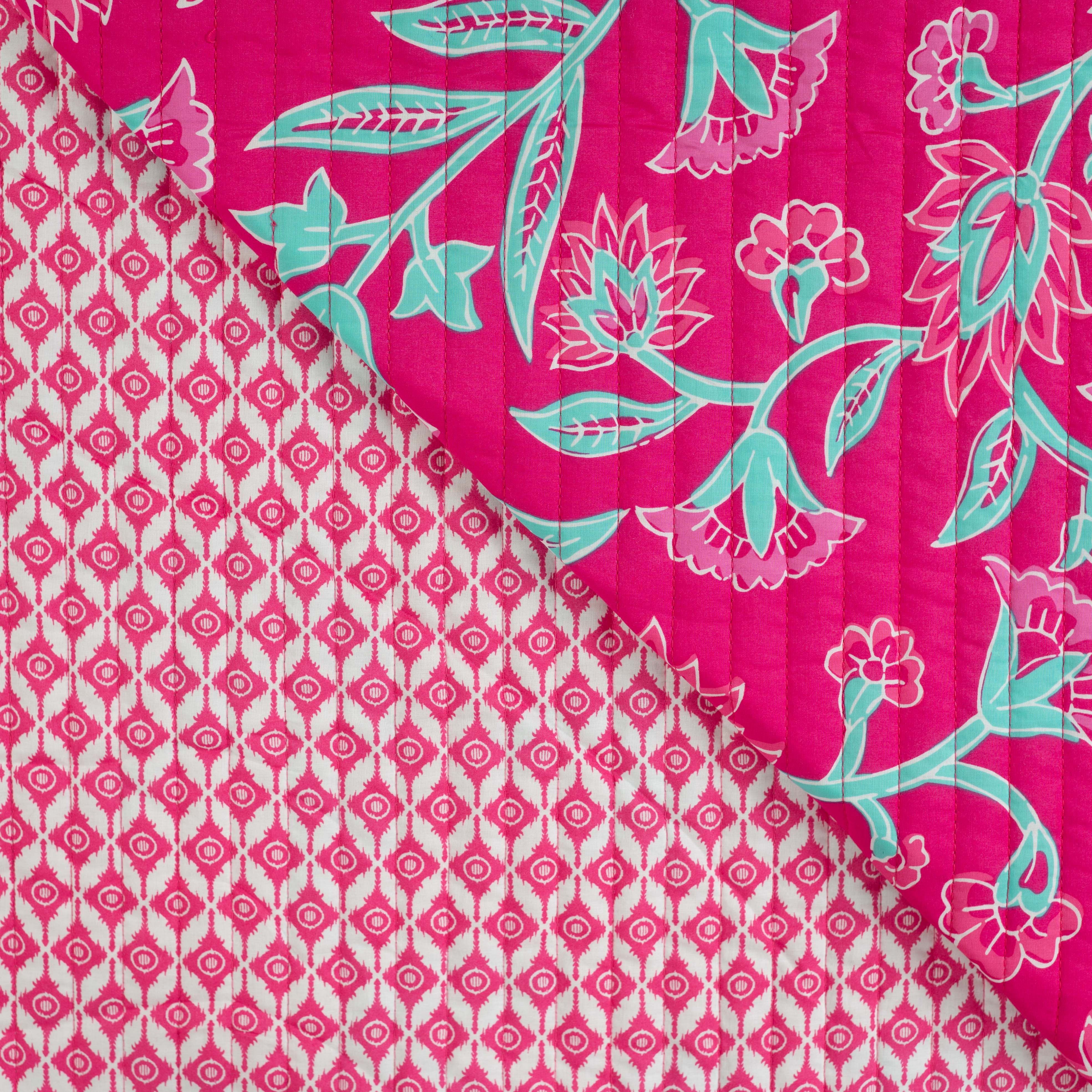 Bomull Voile dobbeltsidig - Quiltet Blomster Fuksia