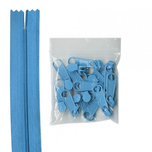 Glidelås 3,6m (16mm) med 16 Glidere, Papegøye Blå