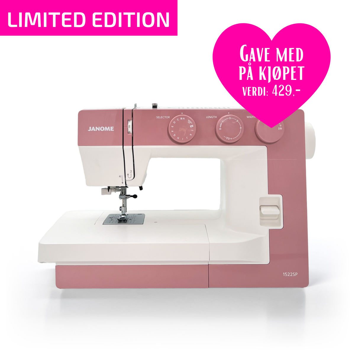 Kampanje! Janome Modell 1522 Smokey Pink (Limited Edition) + Bonuspakke