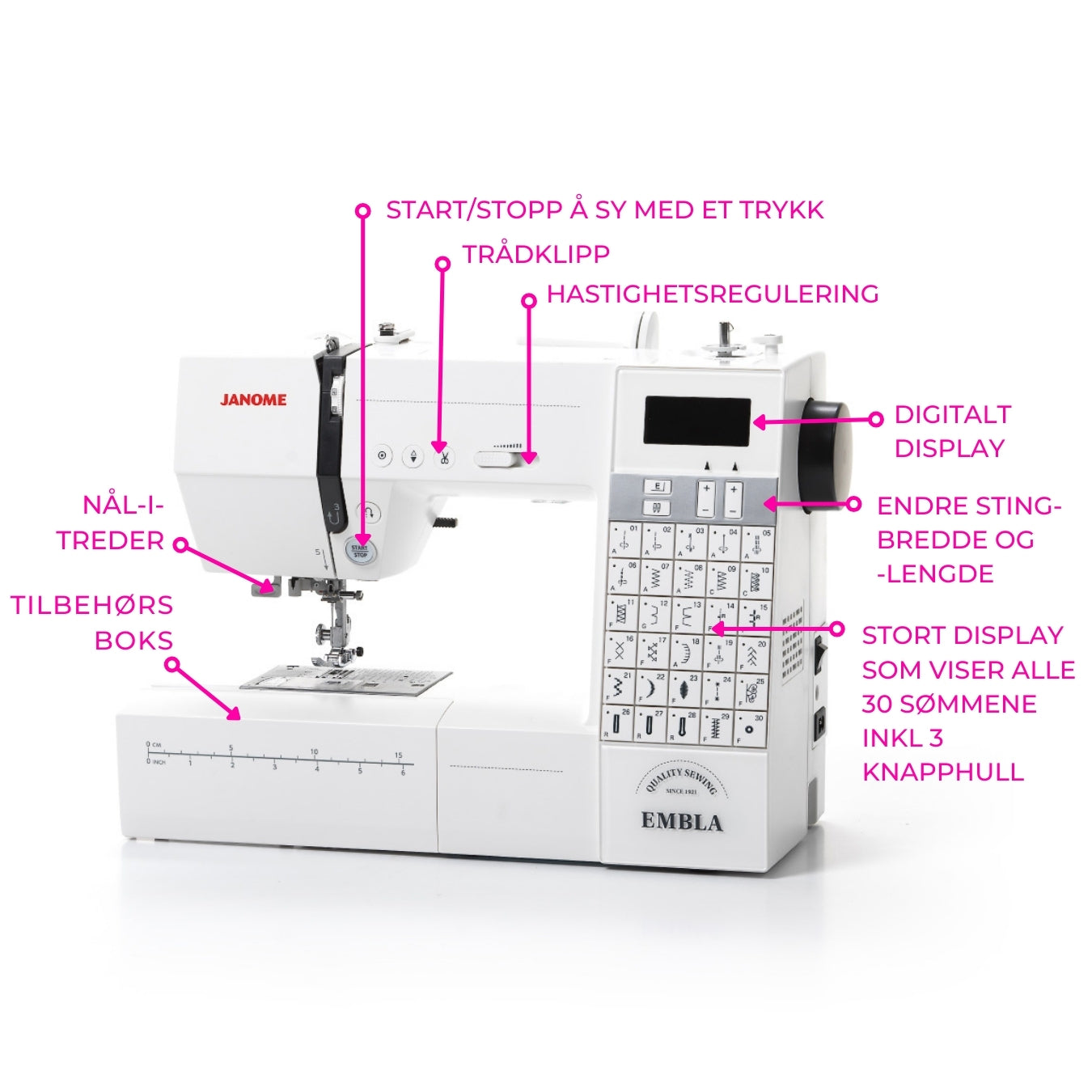 Janome Embla DC6030 Inkludert Bonus Pakke verdi 1500-
