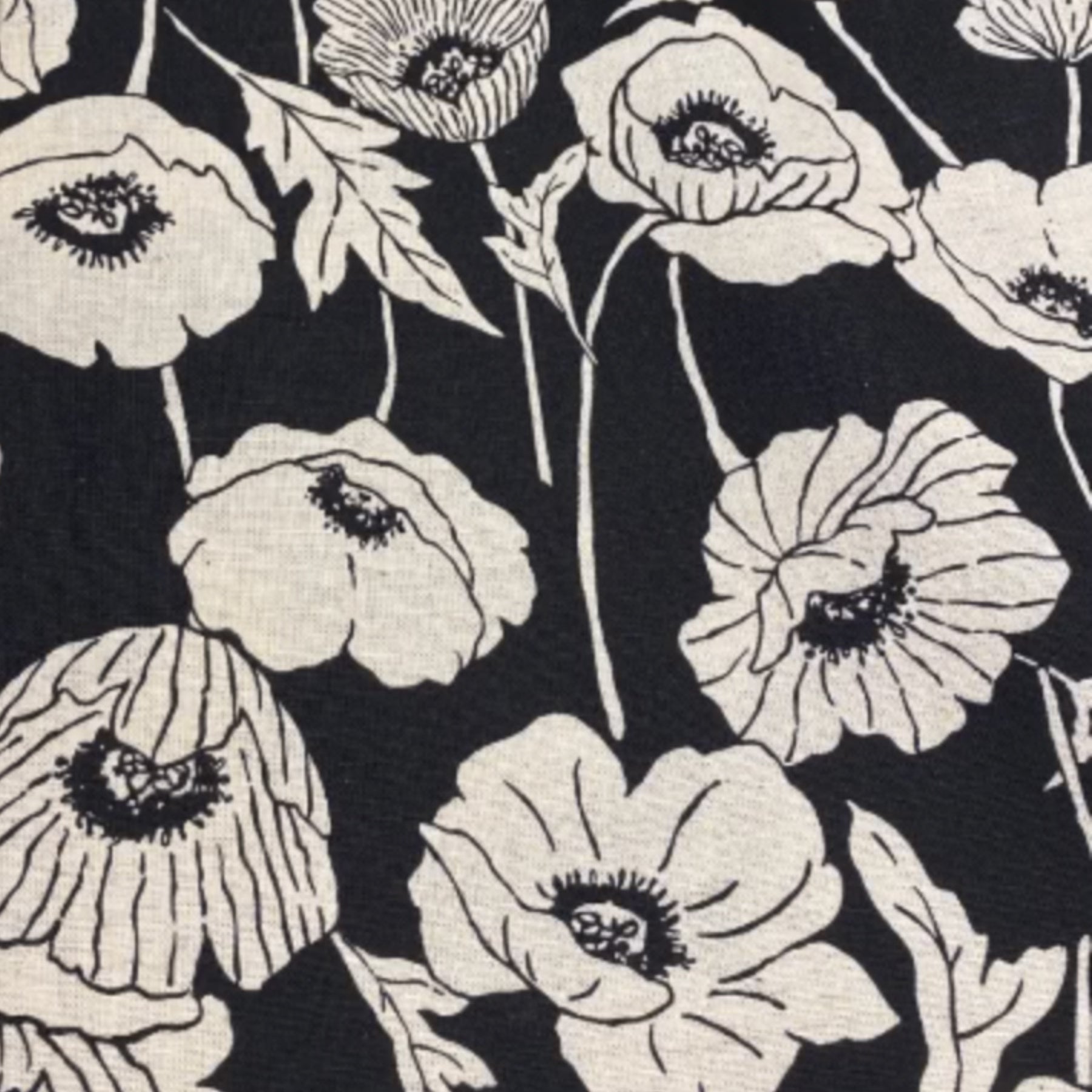 Japansk Kanvas - Svart, Lin Blomster