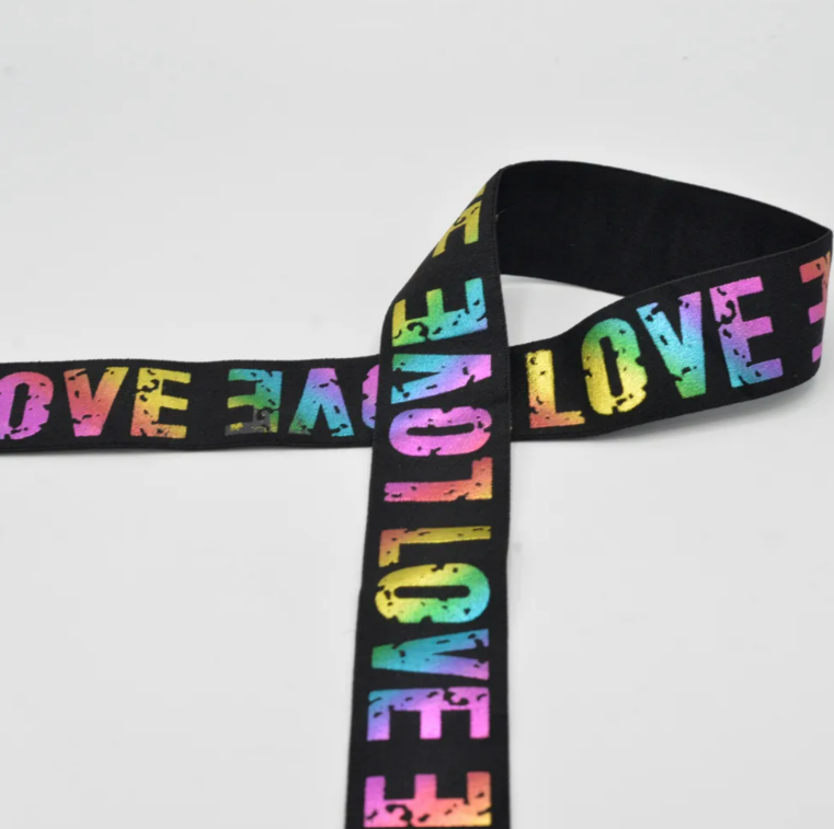 Boxerstrikk 40mm lurex svart regnbue Love