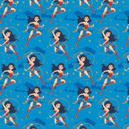 bomull stoff Blue DC Girl Heroes