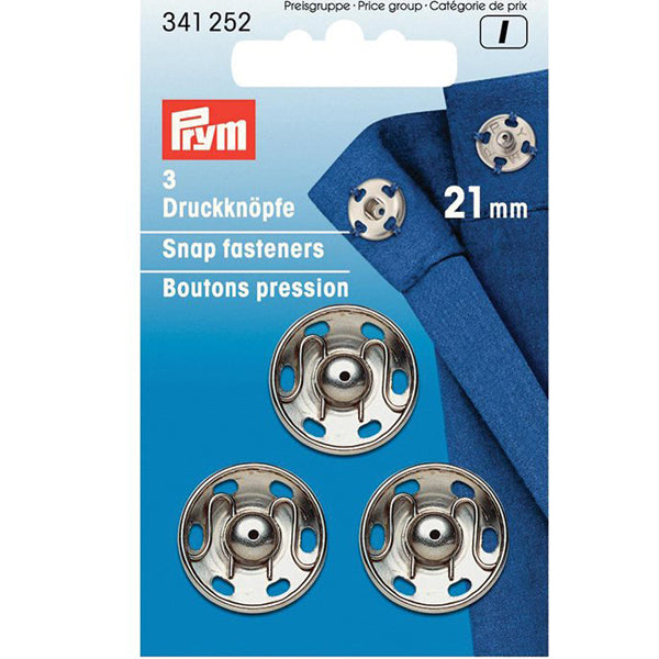 Trykknapper metall sølv 21 mm 3stk