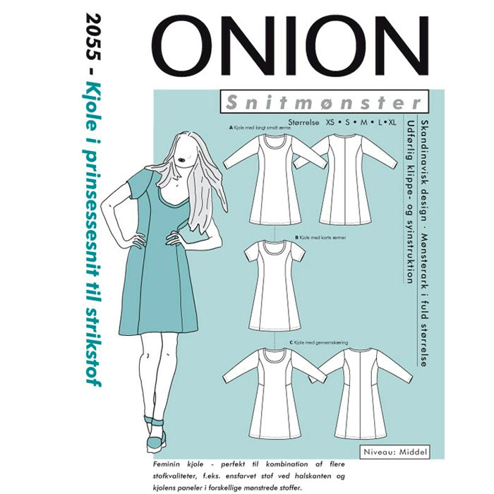 Onion 2055 Kjole i prinsessesnit til strikstof