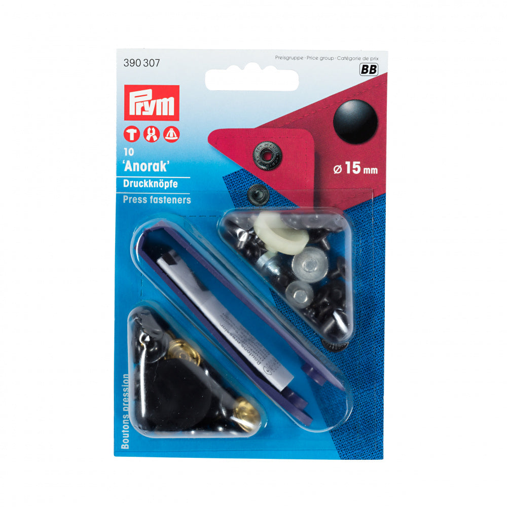 Prym Trykknapper Anorak 15mm 10stk - Sort