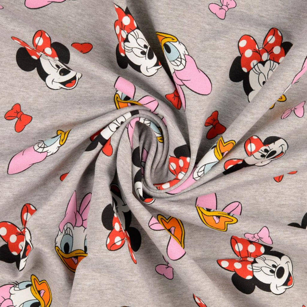 Børstet French Terry - Minnie Mus og venner, Lys Grå