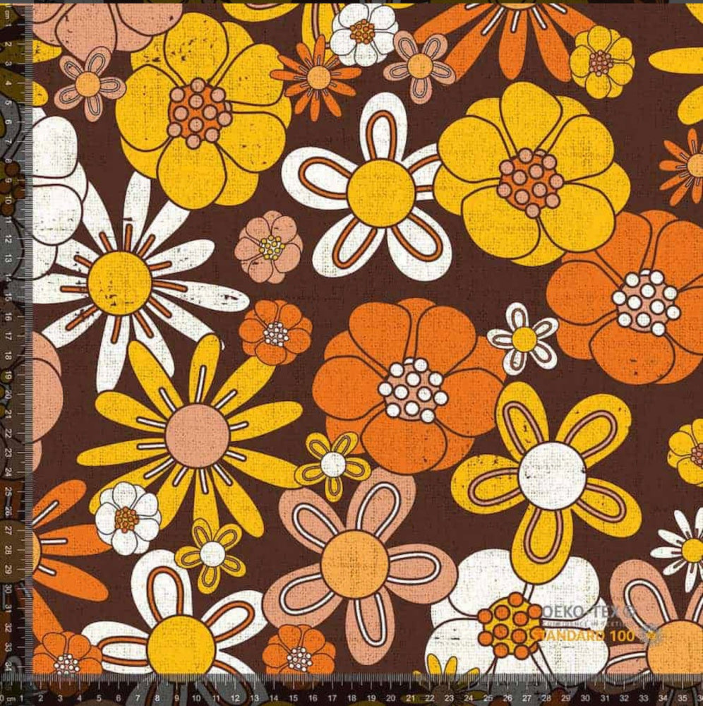 Jersey - Retro blomster brun 2
