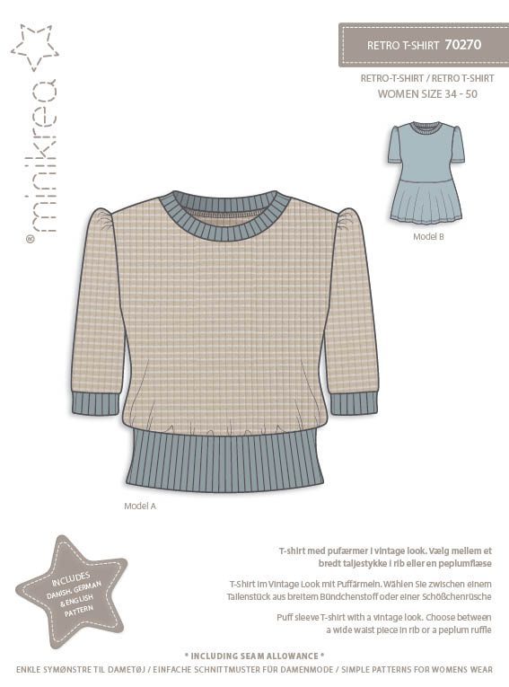 Minikrea 70270 - Retro T-Skjorte, Dame
